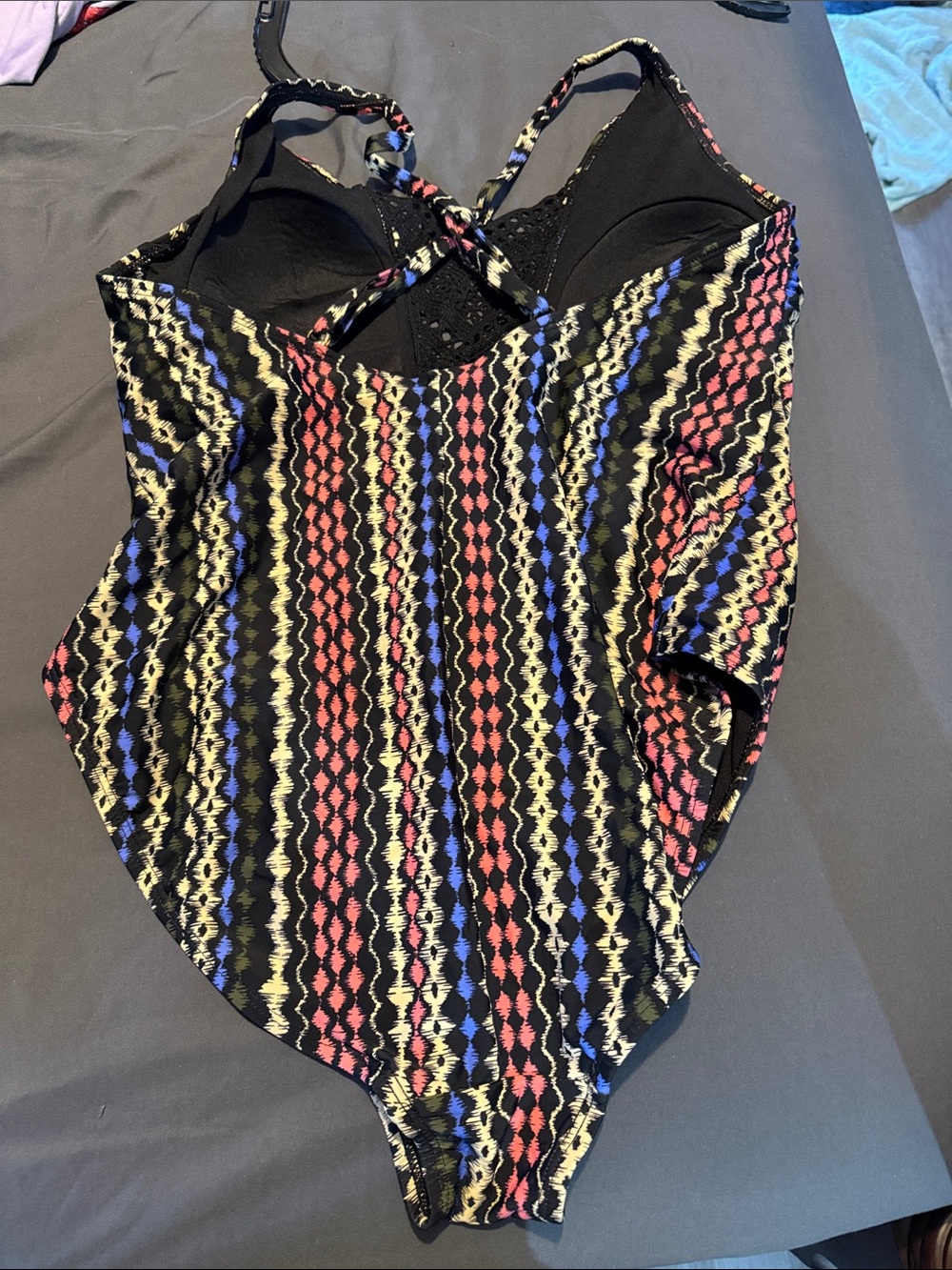 Time and Tru Black Swimsuit with Pink, Blue & Cream Accent Stripes - Picture 3 of 4